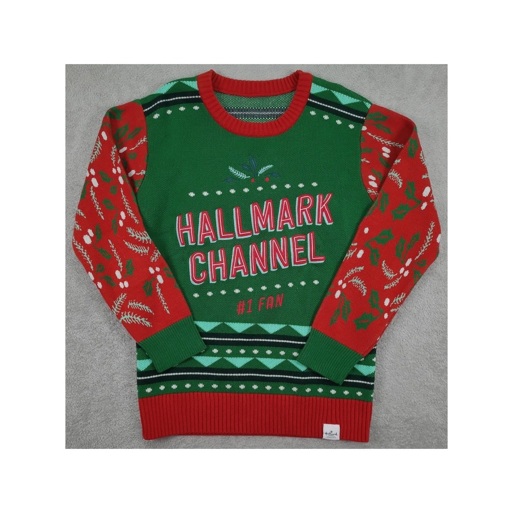 Hallmark Channel #1 Fan Ugly Christmas Sweater Green Red Fair Isle Womens L